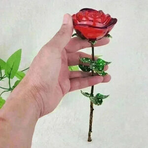 Crystal Red Rose Flower Figurines Craft Bi…